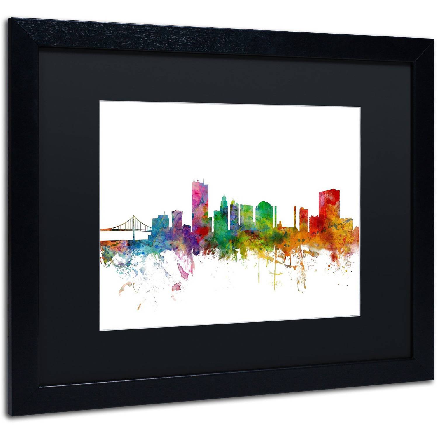 Trademark Fine Art 'Toledo Ohio Skyline' Canvas Art by Michael Tompsett, Black Matte, Black Frame