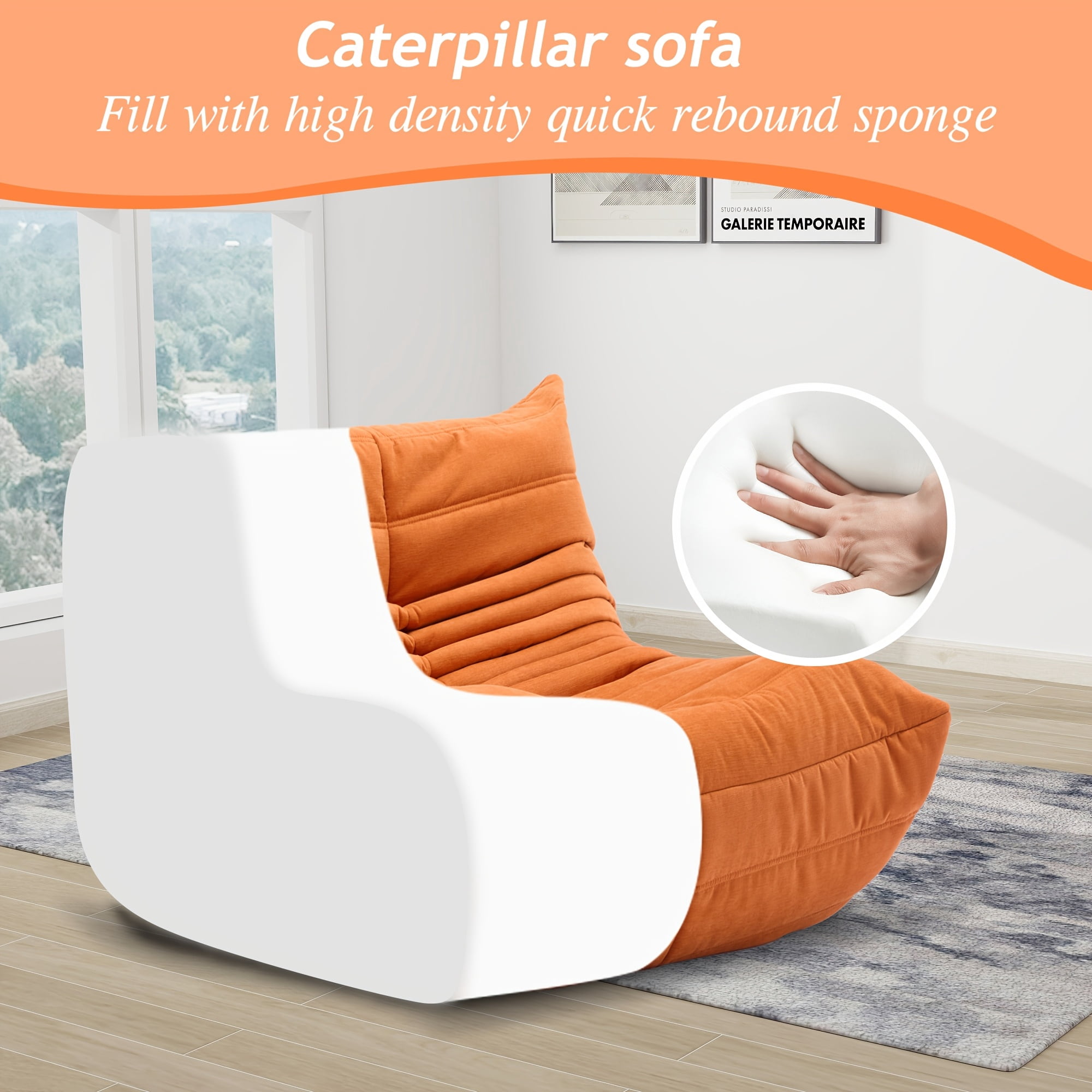Memory Foam Bean Bag Chair with Free Round Carpet, Large Cozy Fireside Sofa for Adults, Knitted Fabric Ergonomic Lounge Chair for Living Room,  Movie Nights and Office