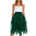 thumbnail image 2 of Women's Sparkle Tulle Skirt with High Elastic Waist, Glitter Layered A Line Midi Skirt with Irregular Hem, Prom Party Festival Skirt for Carnival, Street Fashion and Birthday Gift Blackish Green L, 2 of 8