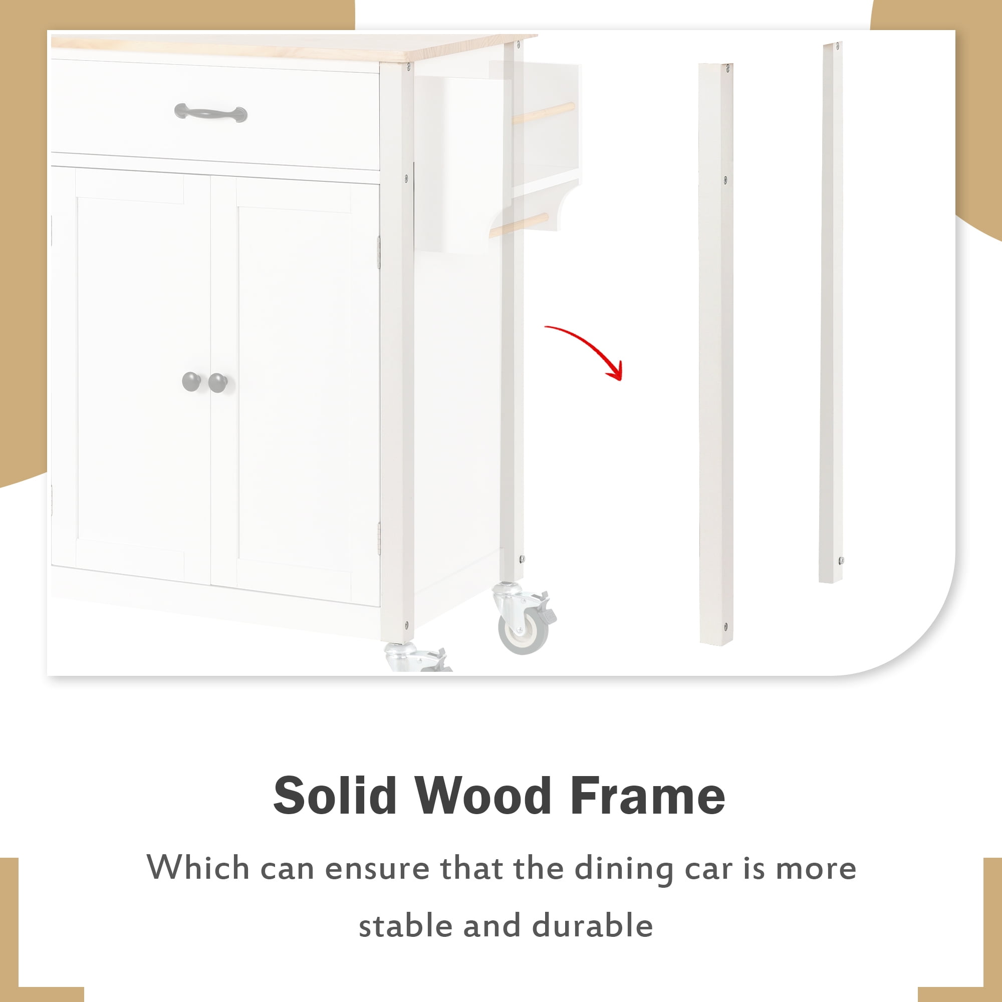 DEALTOPS 54.3" Kitchen Island Cart on Wheels, Kitchen Islands with Storage 4 Door Cabinet & Adjustable Shelves &Towel rack & 2 Drawers Storage Solid wood top-White