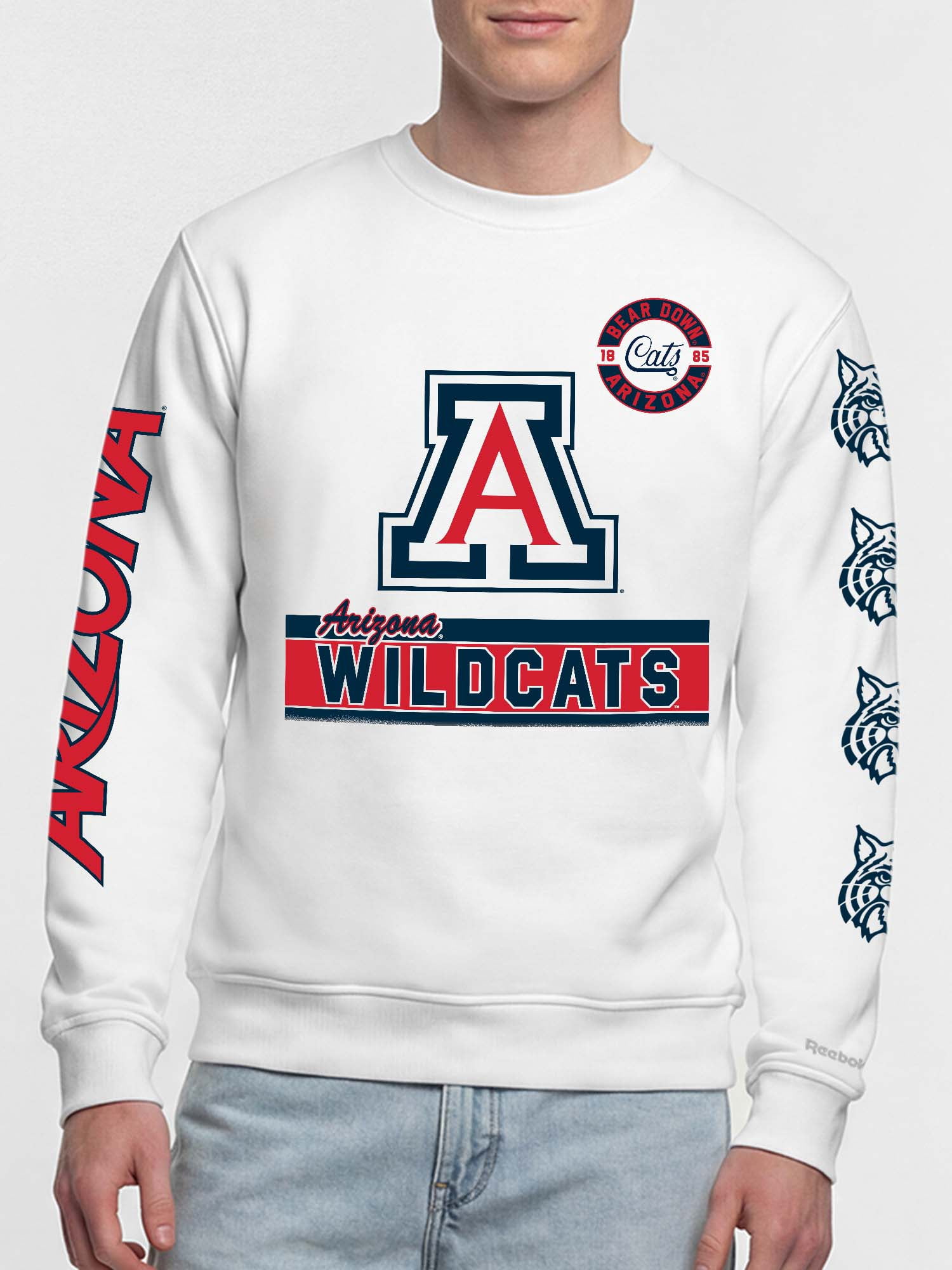 Arizona Wildcats Reebok Mens White Crew Sweatshirt