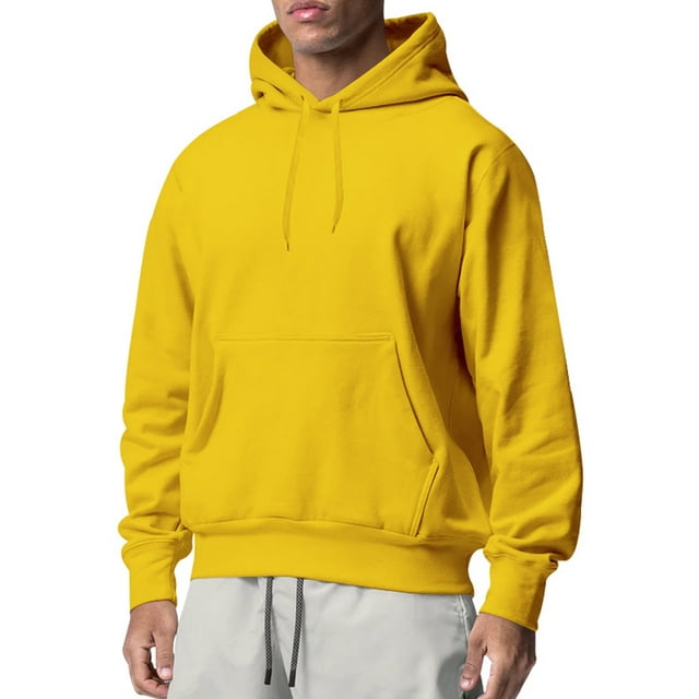 Innerwin Sweatshirts Drawstring Men's Hoodies Fall Solid Color Thick Hooded Sweatshirt Yellow XL