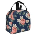 thumbnail image 3 of Navy Blue Rose Floral Lunch Bag Thick Aluminum Foil Cooler Tote for Women Work Picnic Gift, 3 of 7