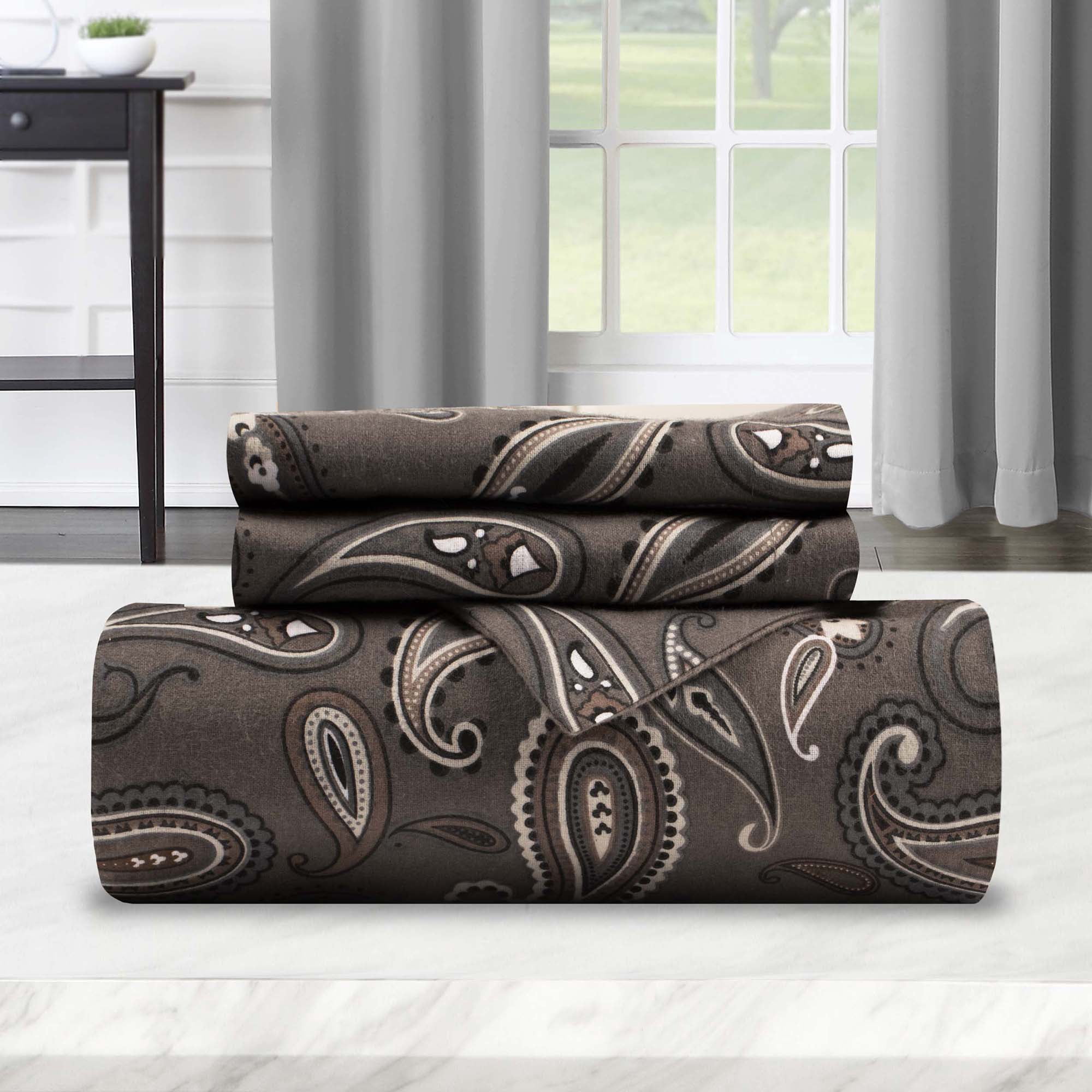 Superior Paisley Flannel Cotton Duvet Set, Full/ Queen, Charcoal