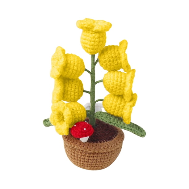 Lámpara de flores de ganchillo hecha a mano, luz de noche de ganchillo con flores artificiales y 7 cálidas decoraciones de mesa para dormitorio.