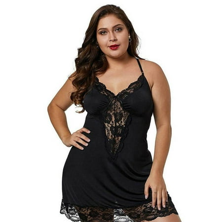 

GORHGORH Women Underwear Sexy Lingerie Lace Deep V Neck Babydoll Nightdress Sleepwear Plus Size