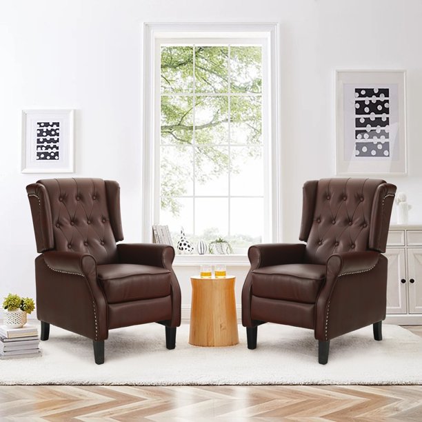 BALICHUN Leather Wingback Recliner Chairs Set of 2,Push Back Recliner