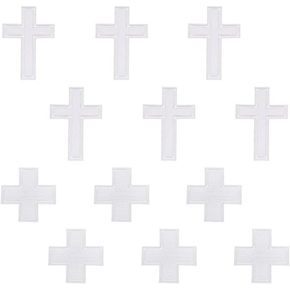 12 PCS Cross Patches 2Styles WhiteSmoke Cross Applique Pathces Polyester Embroidery Patches Sew on Cross Shape Applique Patches Sewing Craft Decoration for DIY Clothes Decoration