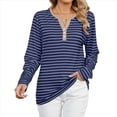 thumbnail image 1 of Camisetas de Larga A Rayas para Mujer, Informales, con Cuello en V, Bloques de Color, Corte Holgado, Básicas. Tiras Azul Marino XXL, 1 of 10