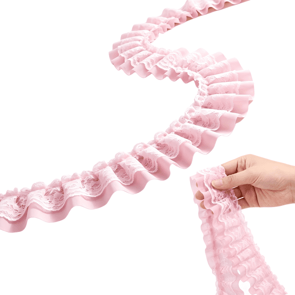 11 Yards Pink Double-Layer Pleated Chiffon Lace Trim 5cm Wide 2-Layer Gathered Ruffle Trim Edging Tulle Trimmings Fabric Ribbon Jacquard lace for DIY Sewing Crafts Pillowcase Embellishments
