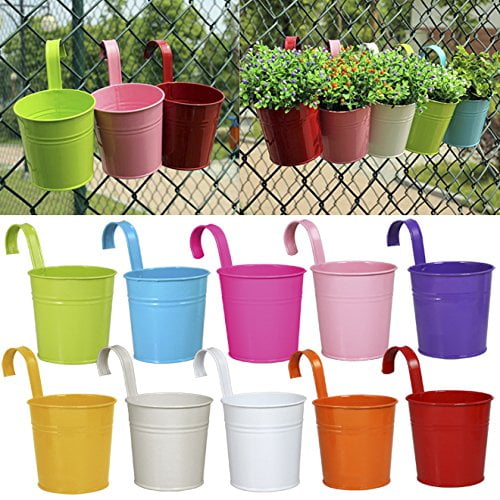 1~10X Metal Flower Pots Wall Hanging Tin Baskets Bucket Plant Herb PlanUL
