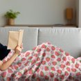 thumbnail image 3 of Strawberry Soft Flannel Fleece Throw Blanket, Retro Style Pattern with Graphic Strawberries and Flower Petals, Cozy Plush for Indoor and Outdoor Use, 50" x 70", Dark Coral Pale Pink, by Ambesonne, 3 of 5