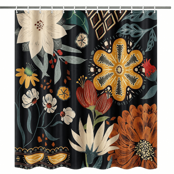 Boho Floral Shower Curtain, Spring Tropical Leaves Fabric Cloth Shower Curtains for Chic Elegant Bathroom Decor, Modern Farmhouse Abstract Colorful Flower Shower Curtain, 72x72