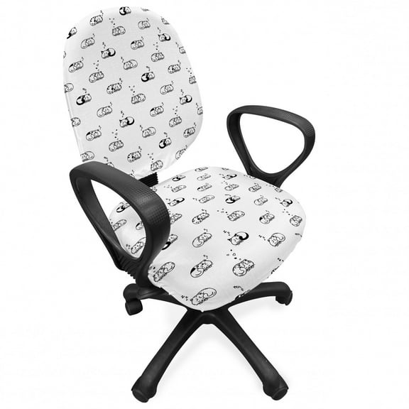Cat Office Chair Slipcover, Sleeping Kitties Animal Characters Dreaming Pets Love Joyful Cartoon, Protective Stretch Decorative Fabric Cover, Standard Size, Pearl Charcoal Grey, by Ambesonne