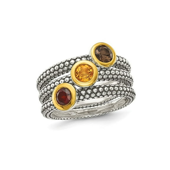 2/3 Carat (Ctw) Citrine, Garnet and Smoky Quartz Ring in Sterling Silver for Women