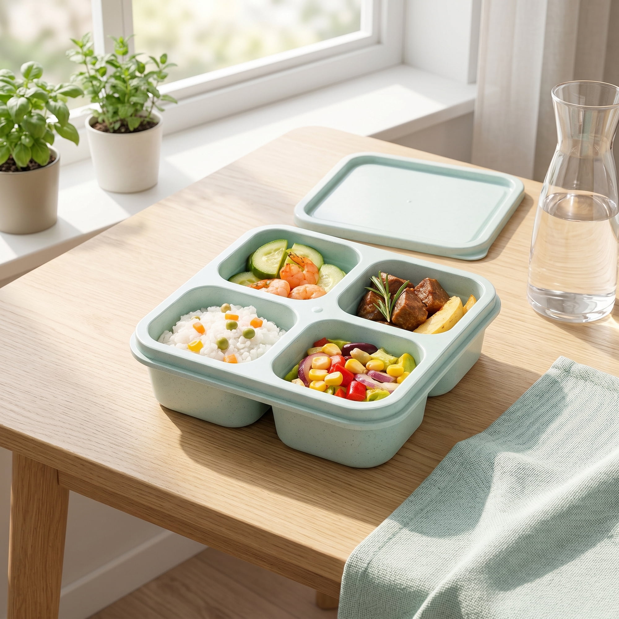 Unique Bargains 4-Compartment Leak-Proof Meal Lunch Bento Box for Work Blue
