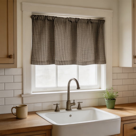 Cadancy Curtain Gingham Pattern Short Tier Fabric for Kitchen Cafe Doorway Window Rod Pocket Half Panel Privacy Panel Bedroom Bathroom Home Decor