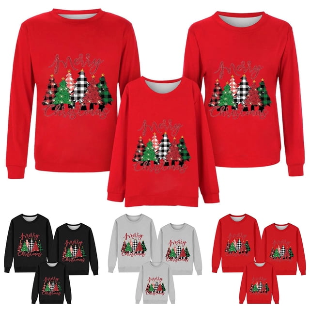 Hot Sale! Chandail en Molleton de Noël pour Famille Chandails en Molleton pour Enfants Ensembles de Pulls Assortis Joyeux Noël Y'All Imprimé Col Rond Chandail-Over pour Enfants Rouge Enfant:4-5 Ans