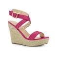 thumbnail image 1 of BLISSFUL STEP Chaussures pour Femmes Sandales Espadrilles à Talon Compensé Slingback à Brides Croisées Rose Vif 7, 1 of 7