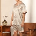 thumbnail image 4 of Pajama Shorts men Solid Casual Button Closure Print Short-Sleeve Pajama Shorts Set with Pockets Satin Pajama Set Men Pajama Set Shorts for Men Casual Men Shorts Casual, 4 of 4