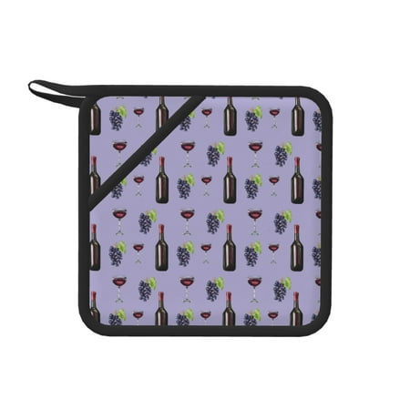 

1 PCS Pot Holders for Kitchen - Heat Resistant Silicone Pot Holders with Hanging Loop Purple Wine Element Pattern Non Slip Oven Hot Pads Potholders for Decor Baking Cooking Kitchen
