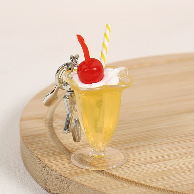 3D Simulation Ice Cream Phone Keychain With Star Pendant Creative Food Keyring For Bag Kawaii Charms Mobile Phone Accessories Yellow