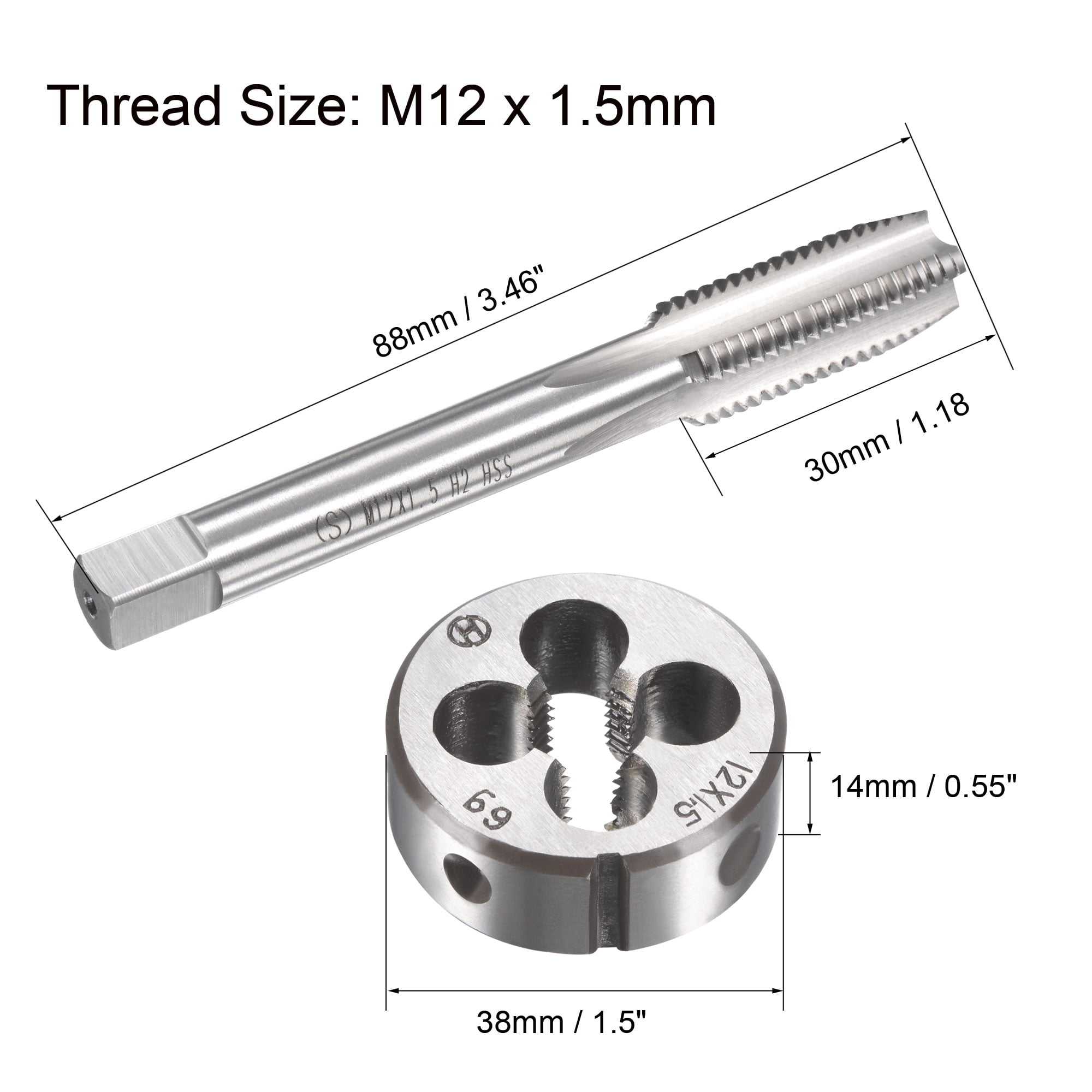 1pc HSS Machine M11 X 0.75mm Plug Tap and 1pc M11 X 0.75mm Die Threading Tool 