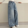 thumbnail image 5 of XEGLSBU Jeans for Girls Wide Leg Girls Denim Wide Leg Pants Flared with Rhinestone Comfort Straight Leg Casual Bottoms Light Blue Size 15-16 Years, 5 of 6