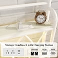 thumbnail image 5 of Metal Bed Frame King Size with LED Lights, Modern Platform Bed with Charging Station, White, 5 of 12