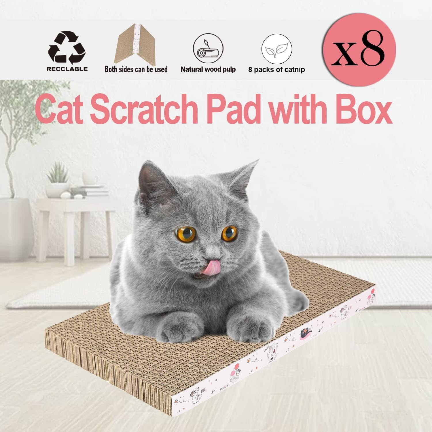 THBN 8 Packs in 1 Cat Scratch Pad, Cat Scratcher Cardboard,Reversible,Durable Recyclable Cardboard, Premium Scratch, Suitable for Cats to Rest, Grind Claws and Play