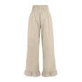 thumbnail image 5 of Wide Leg Linen Pants for Women High Waisted Ruffle Hem Palazzo Pants Boho Summer Casual Loose Flowy Pant Trousers Beige XL, 5 of 7
