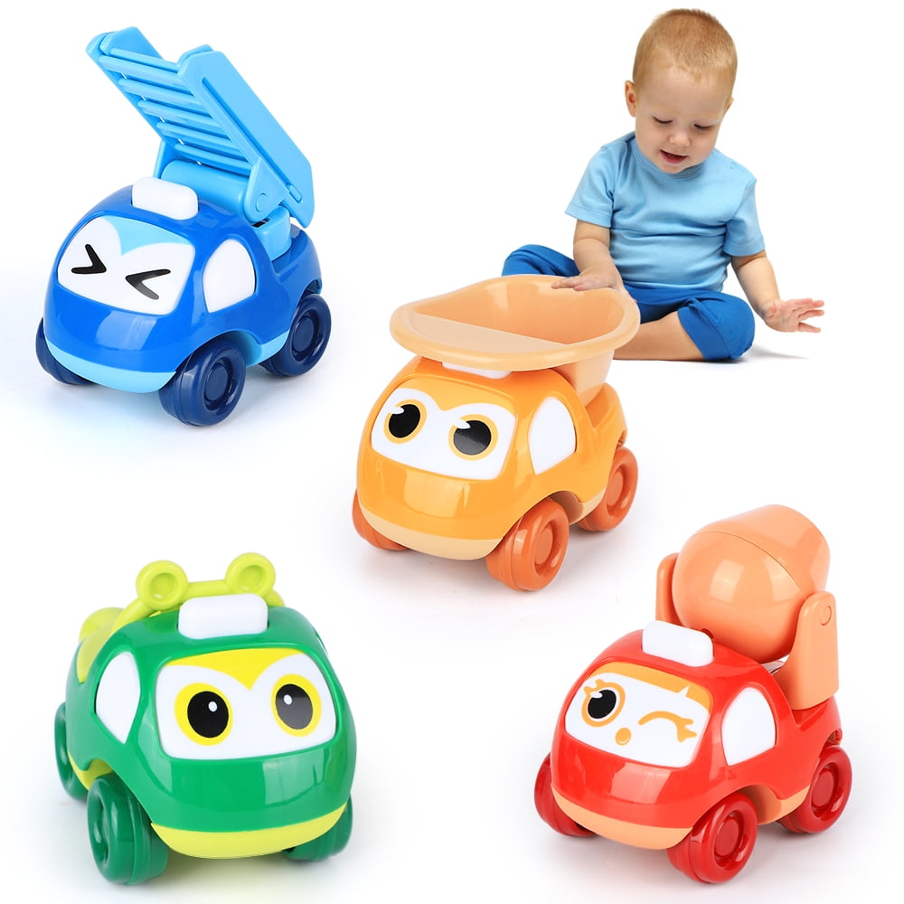 4 Pack Friction Powered Cars Construction Vehicles Toy Set Pullback Toy