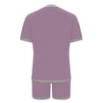 thumbnail image 5 of WCJM The color of Purple1 cotton is the best material for summer clothing Women Short Sleeve Sets Crewneck Striped Tops And Shorts 2 Piece Sets With Pockets, 5 of 5