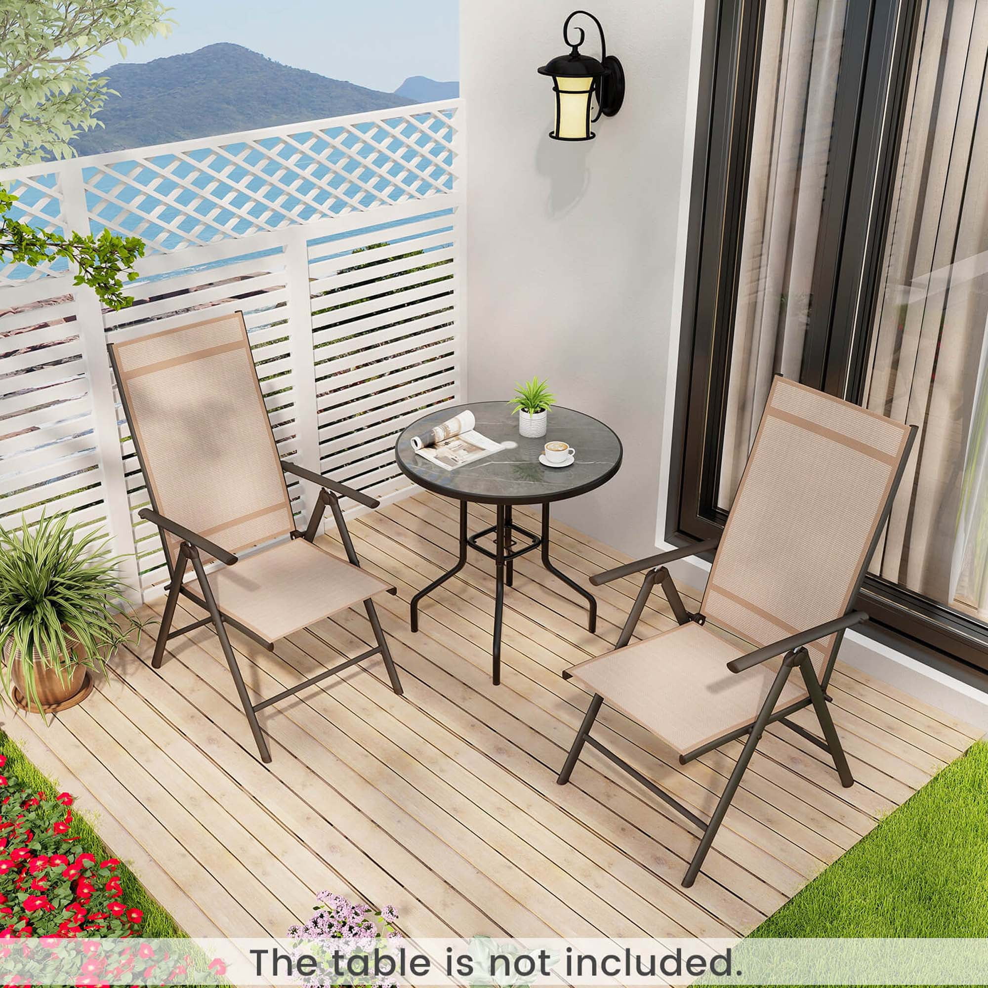 Costway 1 PCS Patio Folding Dining Chair with 7-Level Adjustable High Backrest for Garden Brown