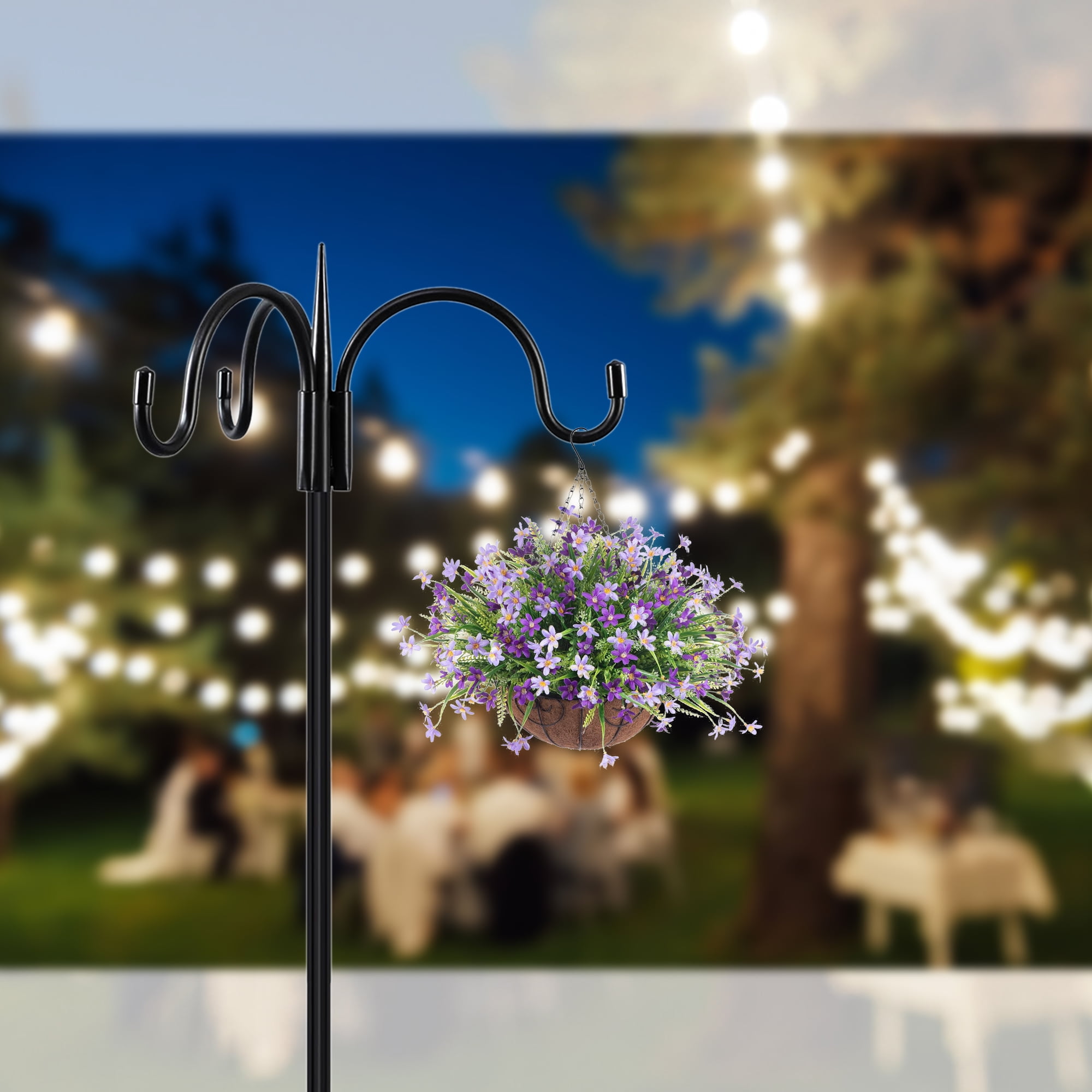 76 Inch Three Shepherd Hooks for Outdoor,Bird Feeder Pole with 5 Prong Base, Adjustable Shepard Hooks for Hanging Plant, Solar Lanterns, Wind Chimes, 2 Pack