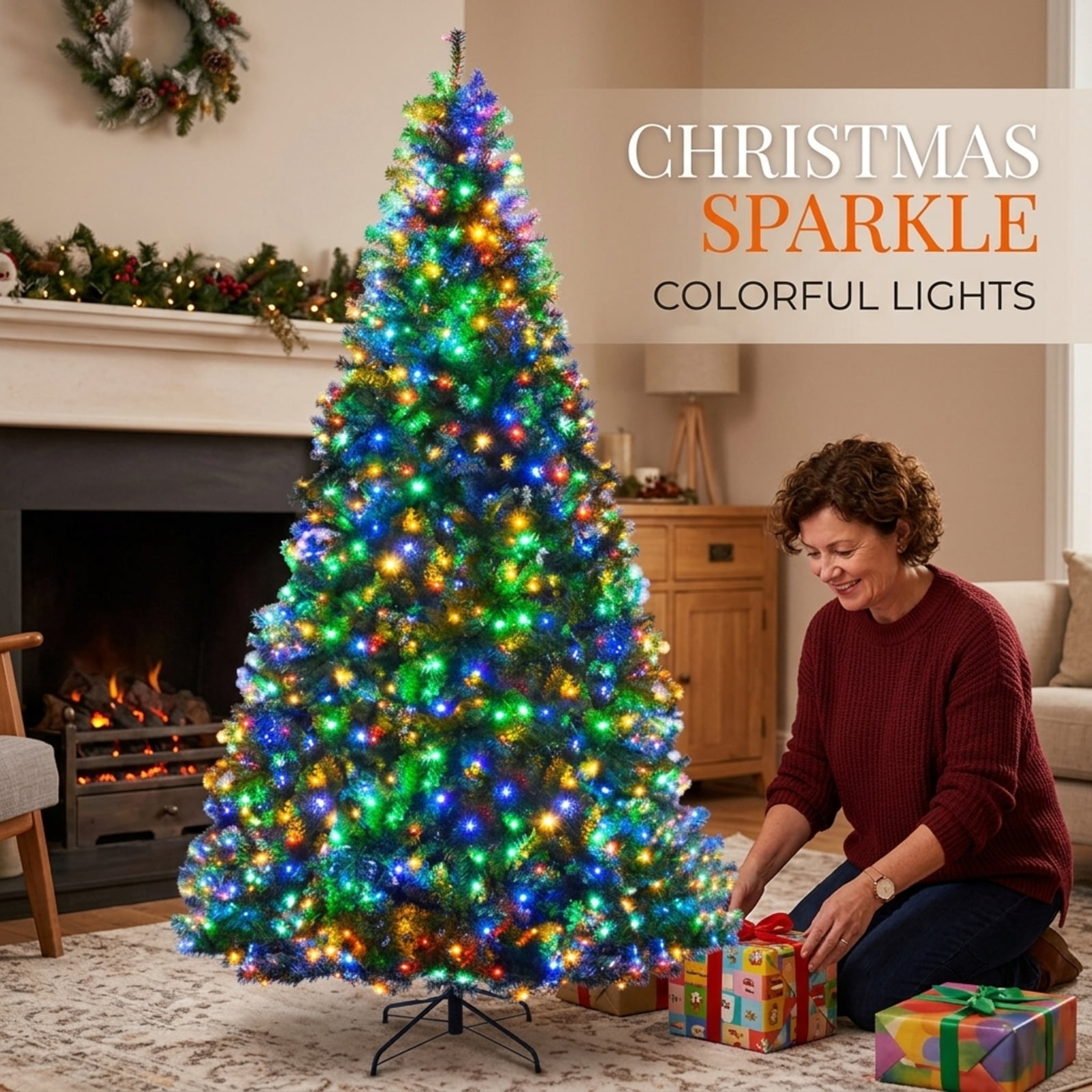 RUIE, 9 ft Green Artificial Christmas Tree, with 1000 LED Lights, Giant 9 Ft Christmas Tree, 2944 Branch Tips, Easy Assembly for Indoor Outdoor