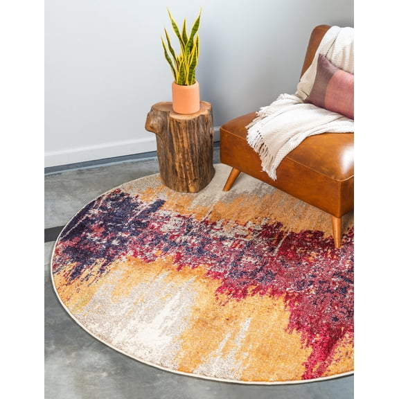 Unique Loom Estrella Collection Area Rug - Soho (8' Round Orange/Puce)