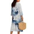 thumbnail image 2 of DISNIMO Bird Print Dresses for Women 2026 3/4 Sleeve Dress Linen Style V Neck Maxi Dresses Casual Loose Dress, L, 2 of 6