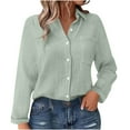 thumbnail image 2 of Womens Button Down Shirts Cotton Dress Shirt Long Sleeve Oversized Solid Tunic Tops with Pockets Green L, 2 of 6