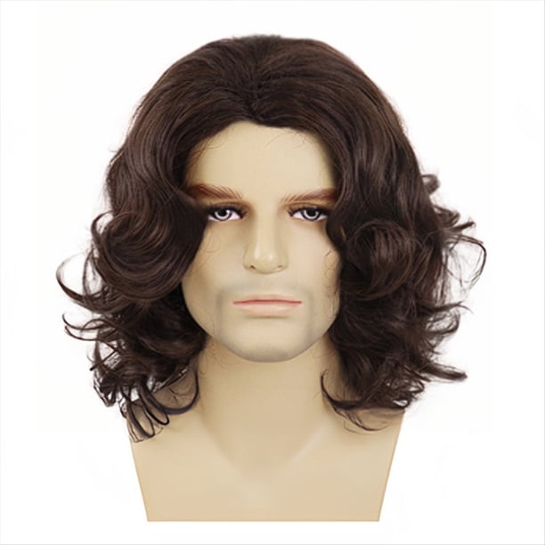 Peluca Corta y Rizada Marrón para Hombre, Peluca de Cosplay de Halloween, Peluca de Disfraz de Anime