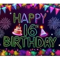 thumbnail image 4 of Colorful Design Happy Birthday Banner Neon Style Sixteenth Birthday Party Decoration for Birthday Party Celebration Event, 4 of 8
