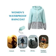 Rosvigor Womens Waterproof Raincoat Lightweight Color Block Jackets Windproof Hooded Jacket with Pockets