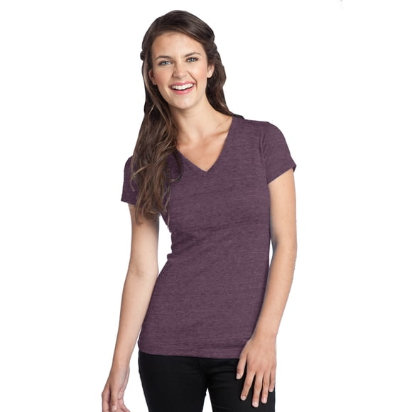 DISCONTINUADO Camiseta Tri-Blend con cuello en V de District Juniors XS Berenjena Heather Distrito DT242V