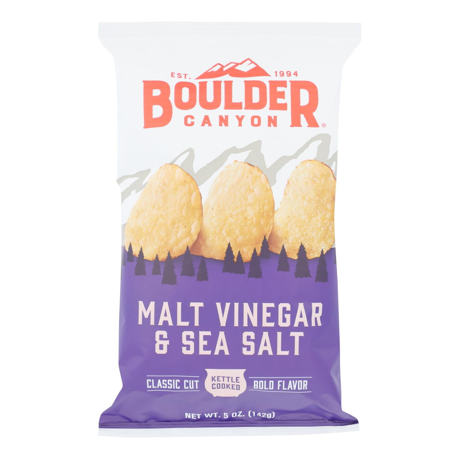 (12 Pack) Boulder Canyon Malt Vinegar, Sea Salt Kettle Chips, 5 Oz