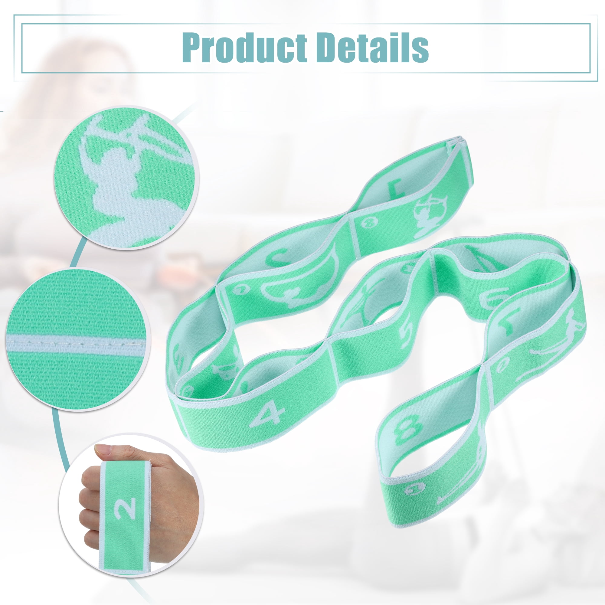 Unique Bargains Highly Yoga Stretching Band with 8 Loops for Effective Stretching Green