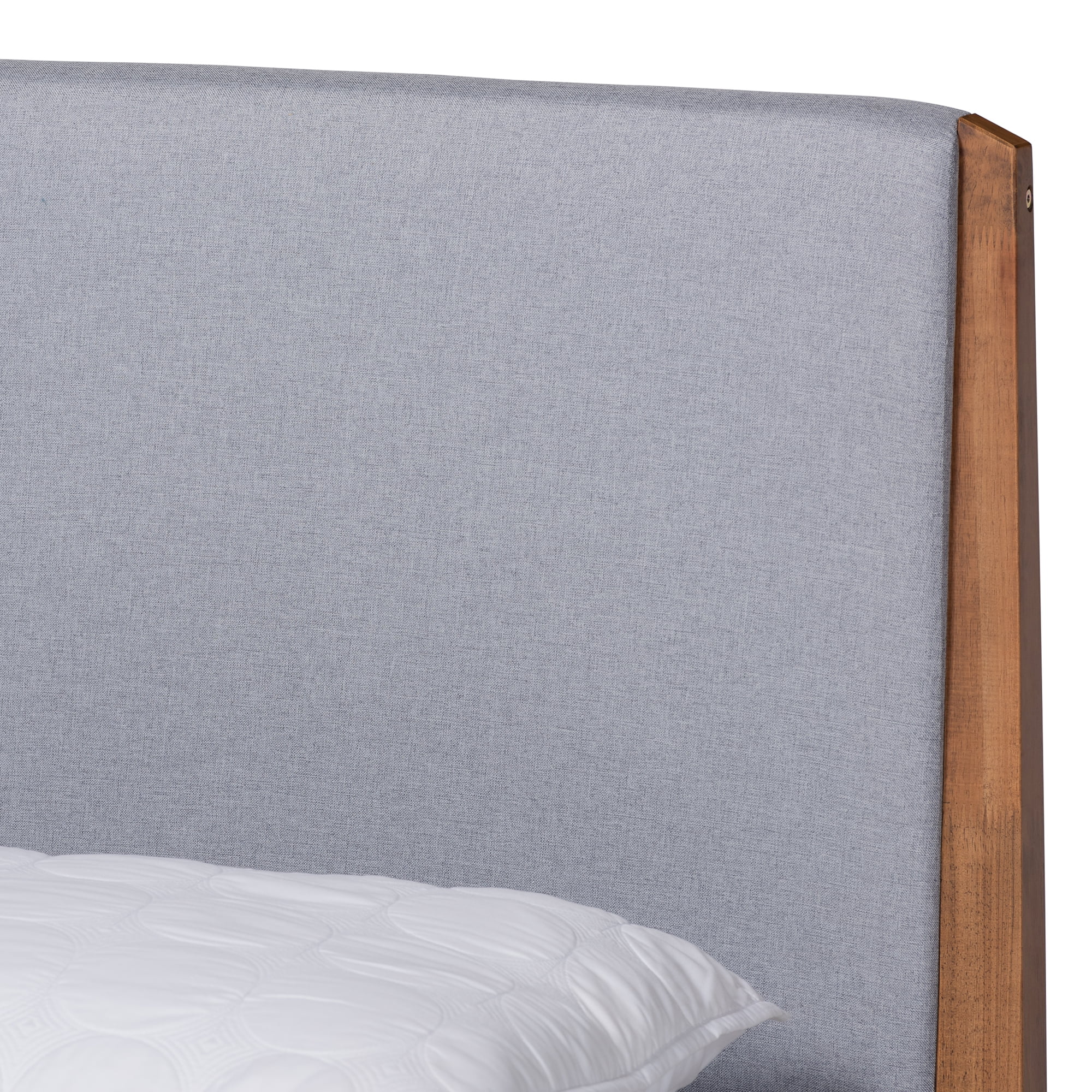 Baxton Studio Lenora Mid-Century Modern Grey Fabric Upholstered and Walnut Brown Finished Wood King Size Platform Bed
