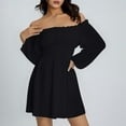 thumbnail image 5 of DHFJKG Women's Off The Shoulder Long Flared Sleeve Mini Dress Smocked Waist Solid Color Party Club Dresses 2026 Stylish Dresses, 5 of 9