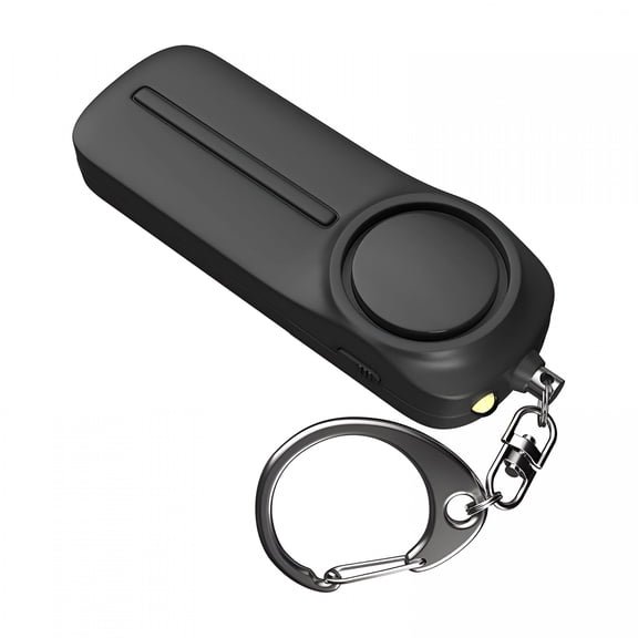 GJX Big O Key Ring Bracelet Black Personal Alarm Keychain Mini Key Chain with Led Light 130 Db Loud Pull Ring Key Chain