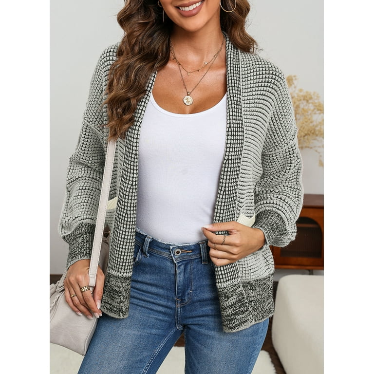 Eytino Cardigan Sweater for Women Plaid Open Front Short Cardigan Oversized  Long Sleeve Chunky Knit Sweaters Jacket Outwear with Pockets 