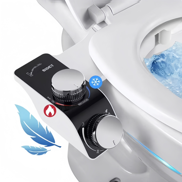 Bidet Attachment, Hot and Cold Water Bidet Toilet Seat Attachment, Non-Electric Bidet with Dual Nozzle, Adjustable Water Pressure, Rear and Feminine Wash